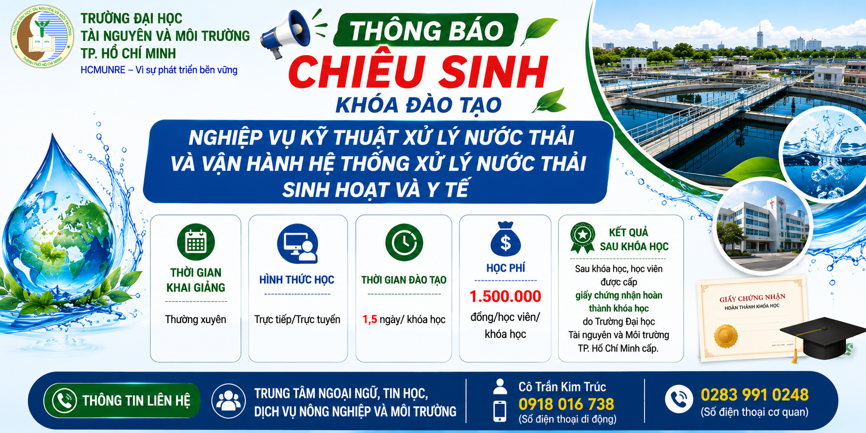 Lớp Nghiệp vụ kỹ thuật xử lý nước thải và vận hành hệ thống xử lý nước thải sinh hoạt và y tế