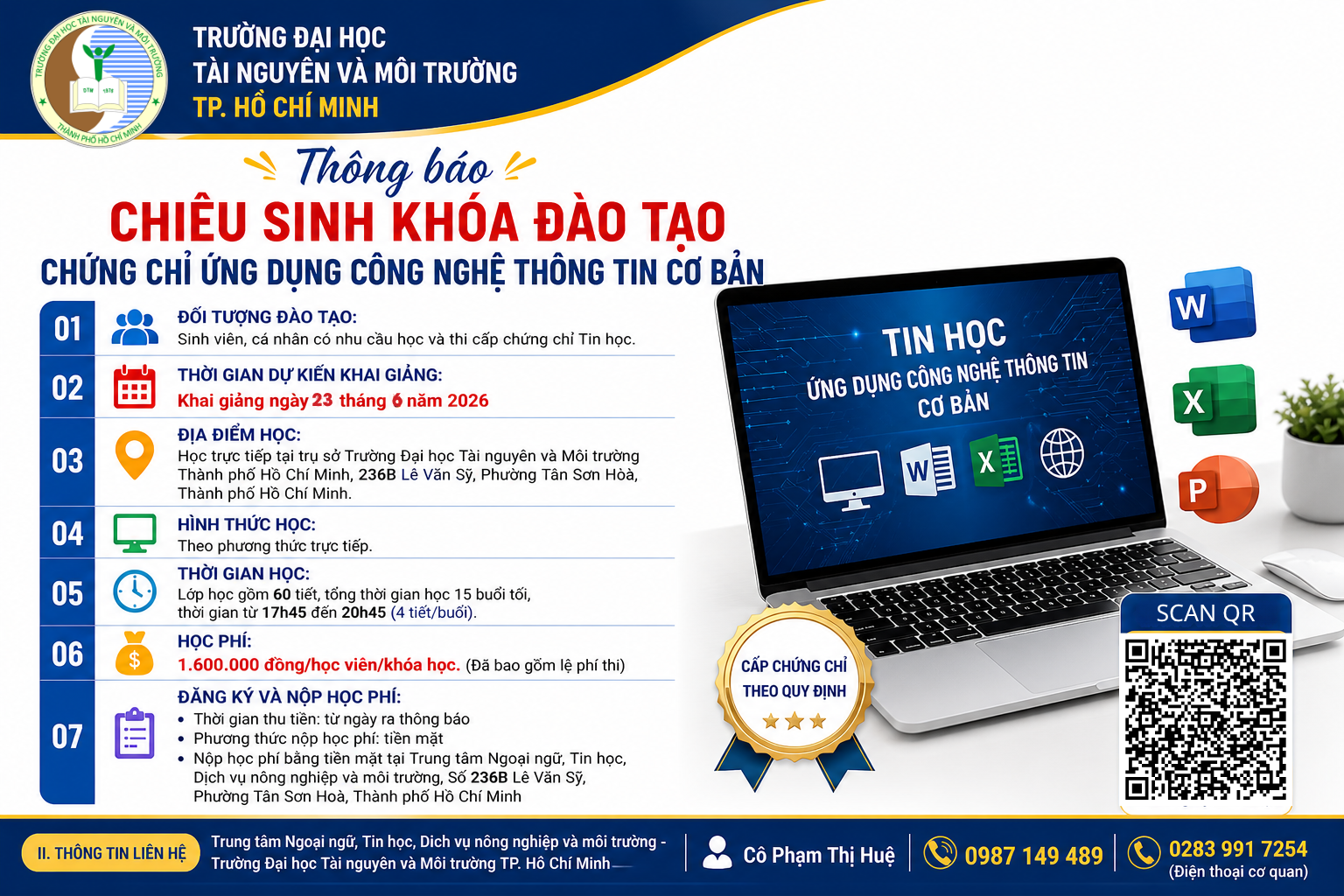 Khoá đào tạo chứng chỉ Ứng dụng Công nghệ thông tin cơ bản