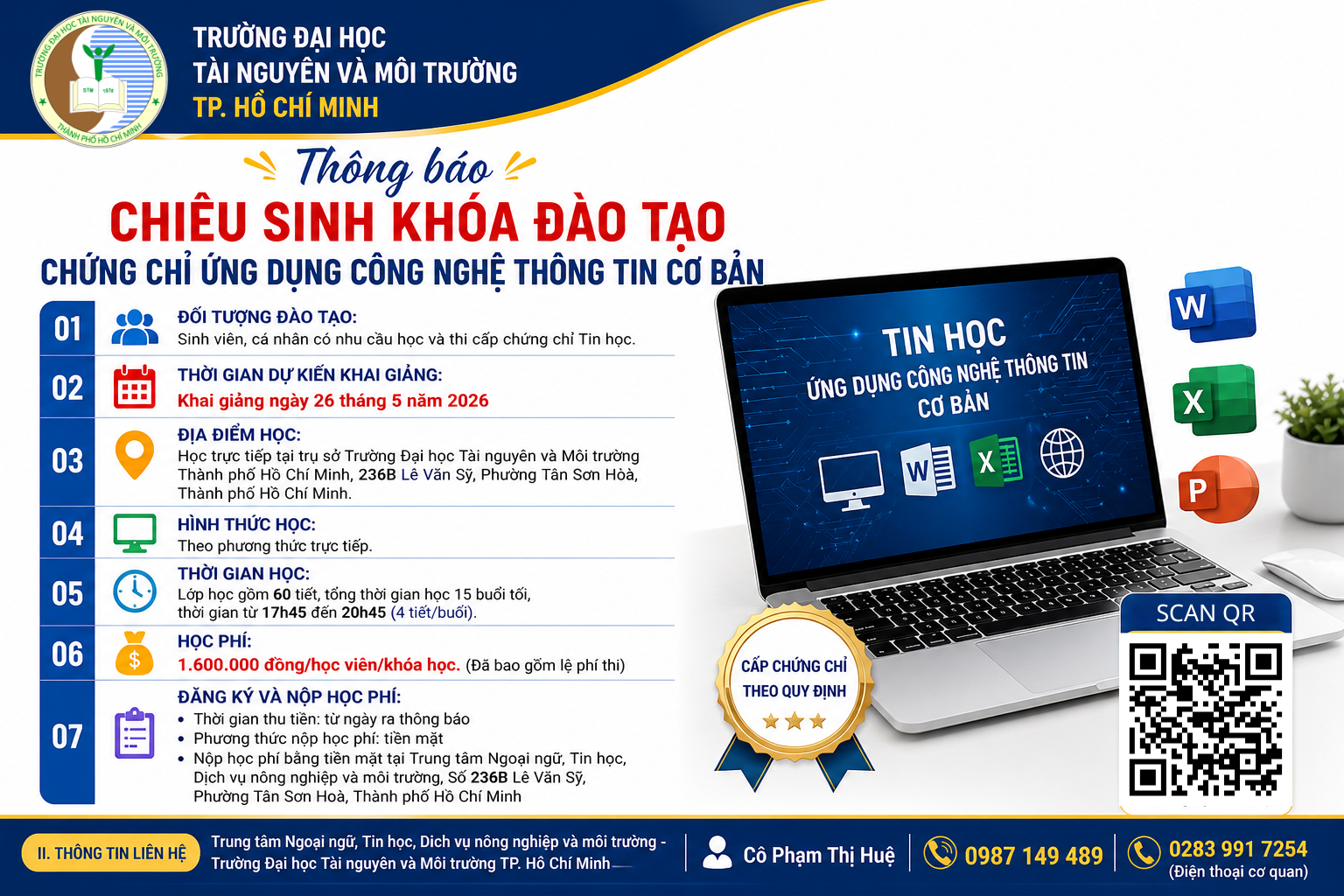 Khoá đào tạo chứng chỉ Ứng dụng Công nghệ thông tin cơ bản